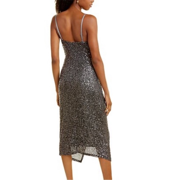 Laundry by Shelli Segal women's grey and silver sequin cowl neck dress Size 8 - Picture 3 of 12